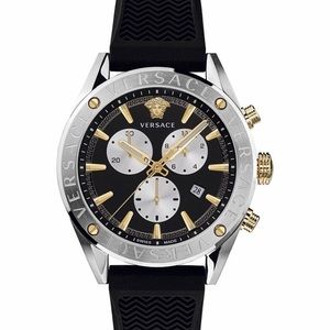 Versace V-Chrono Black Silicone Strap Watch 44mm